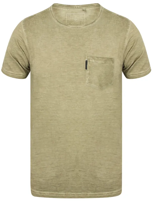 Flicker Cotton Slub Crew Neck T-Shirt With Pocket In Sage - Dissident sold by Tokyo Laundry