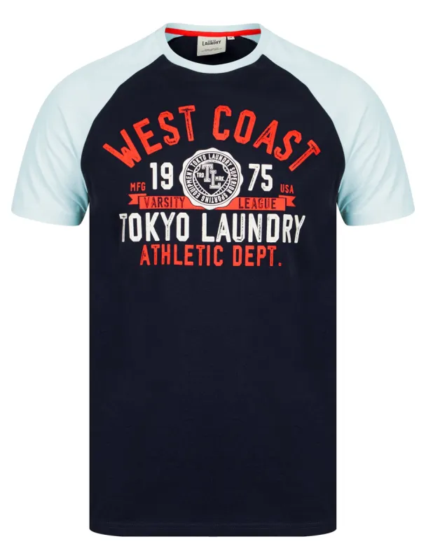 Dewalt Baseball Style Raglan Sleeve Cotton Jersey Crew Neck T-Shirt in Ice Water - Tokyo Laundry sold by Tokyo Laundry