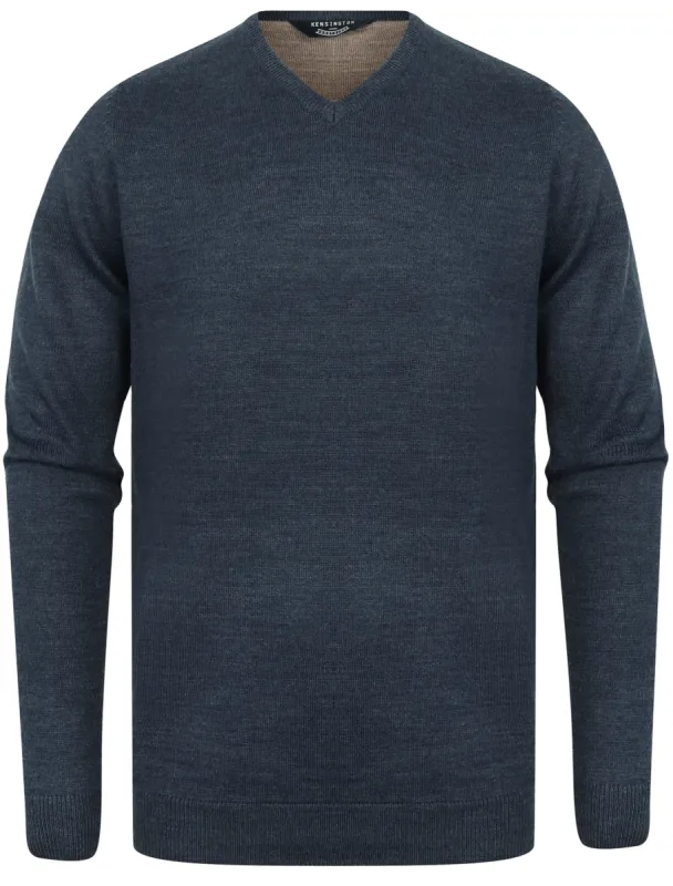 Jarrett Basic V Neck Knitted Jumper in Midnight Blue Marl - Kensington Eastside sold by Tokyo Laundry