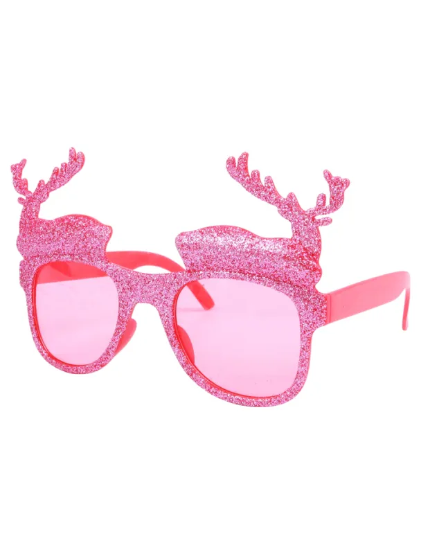Girly Reindeer Novelty Christmas Glasses in Pink Glitter - Merry Christmas made by Tokyo Laundry