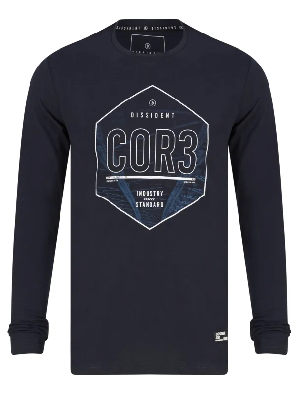 Bridge Graphic Motif Cotton Jersey Long Sleeve Top in Sky Captain Navy - Dissident made by Tokyo Laundry