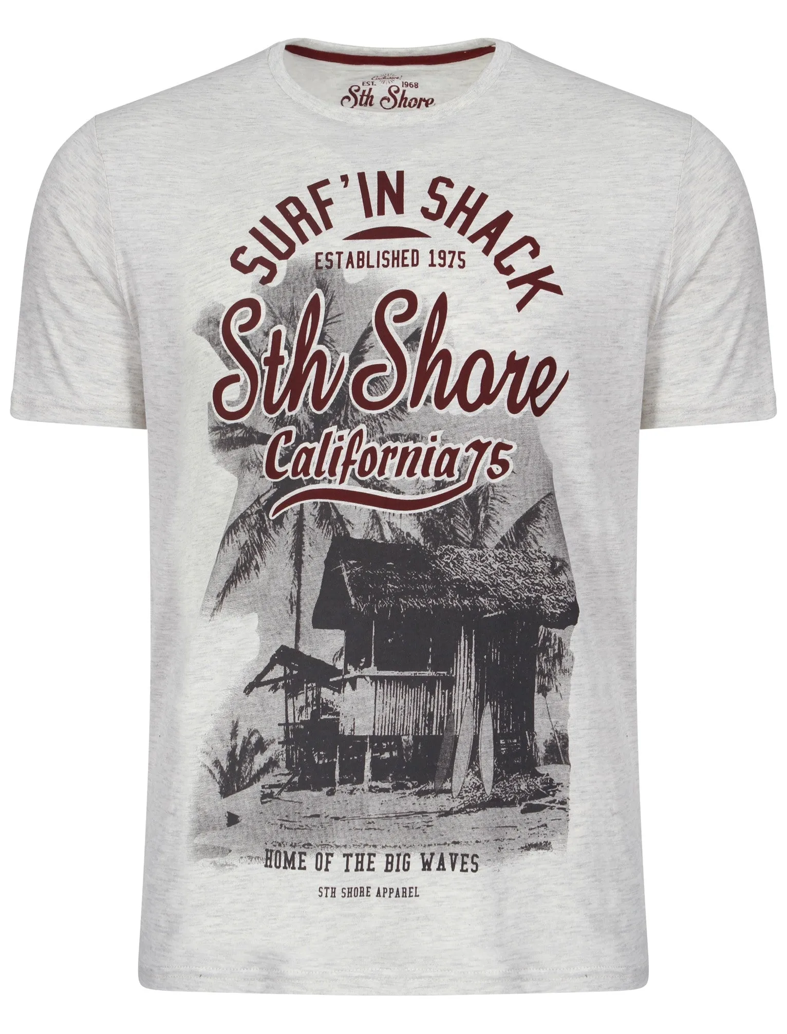 Shack Motif Cotton Crew Neck T-Shirt In Oatgrey Marl - South Shore sold by Tokyo Laundry