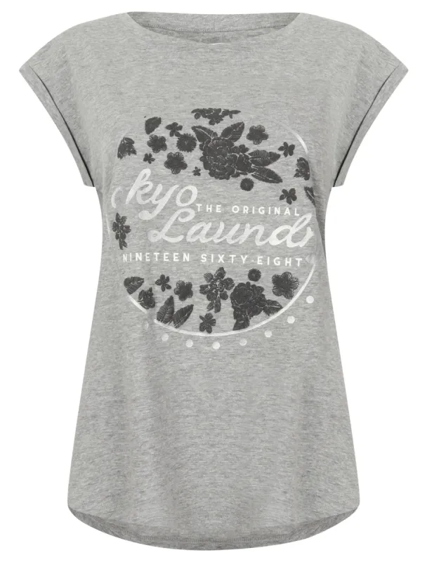 Womens  Cotton T-Shirt with Turn-Up Sleeves In Light Grey Marl - Tokyo Laundry sold by Tokyo Laundry