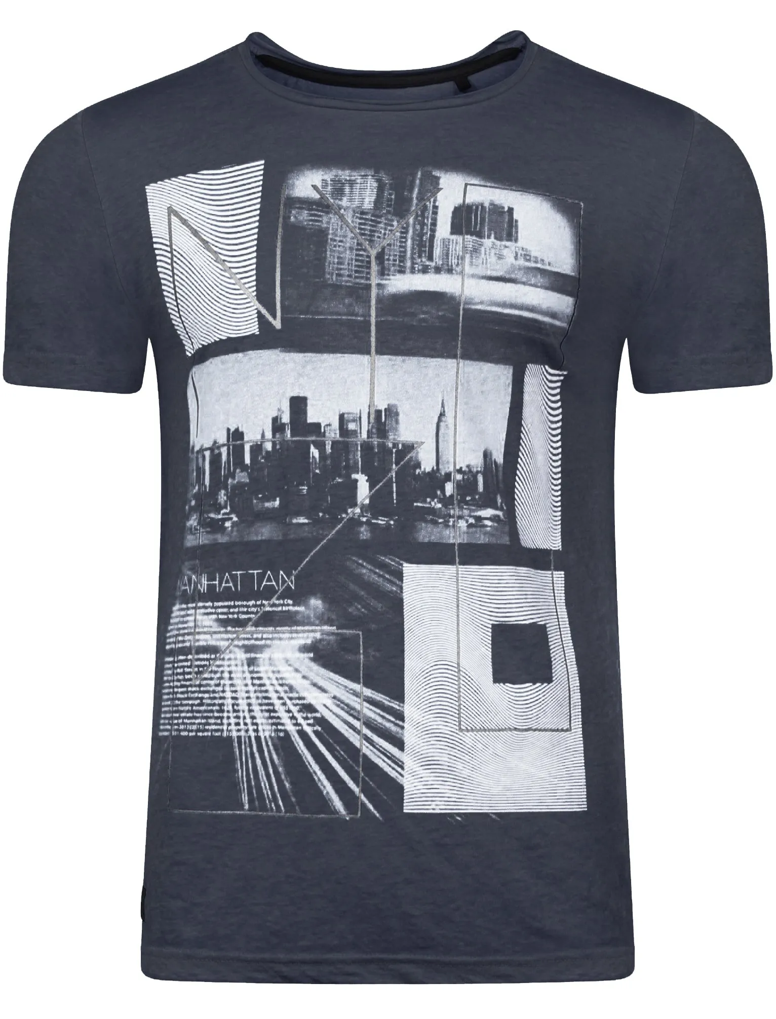 Manhatburn Motif Burnout T-Shirt in Slate Blue - Dissident sold by Tokyo Laundry