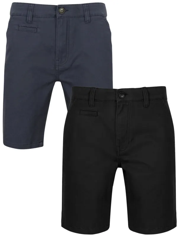 Daly 2 Pack Cotton Twill Chino Shorts with Stretch in Mood Indigo / Jet Black - South Shore sold by Tokyo Laundry