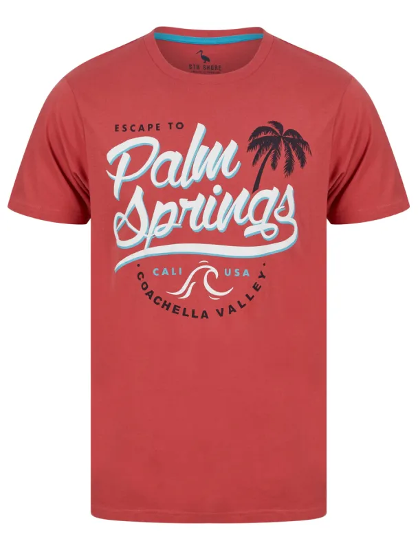 Palm Springs Motif Cotton Jersey T-Shirt in Garnet Rose - South Shore sold by Tokyo Laundry