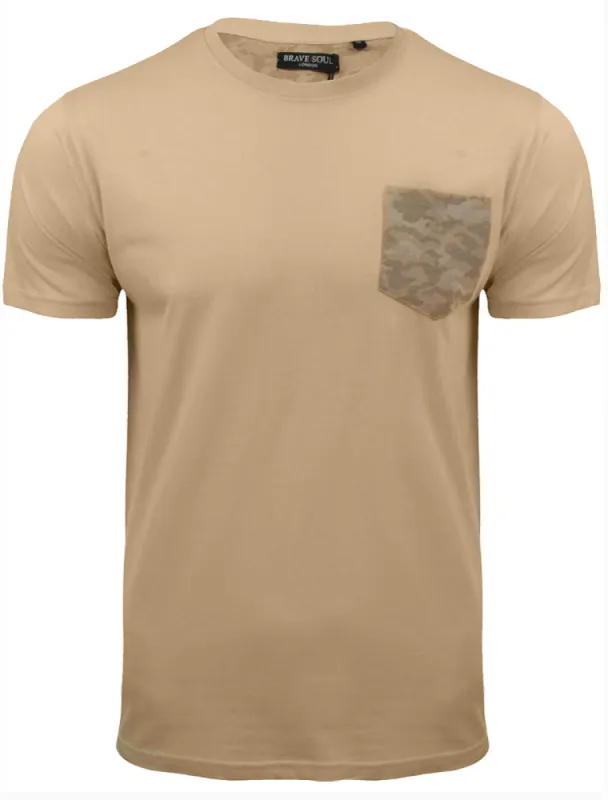 PulpD Cotton T-Shirt With Camo Chest Pocket in Stone sold by Tokyo Laundry