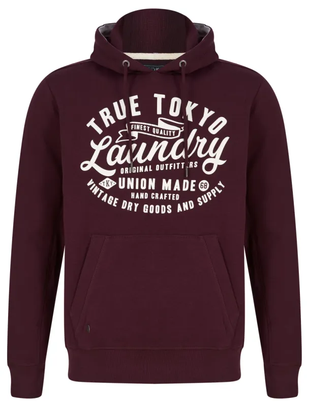 Sword Motif Brushback Fleece Pullover Hoodie in Winetasting - Tokyo Laundry sold by Tokyo Laundry