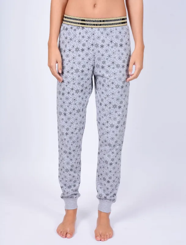 Alice Snowflake Print Cotton Lounge Pants in Light Grey Marl - Tokyo Laundry sold by Tokyo Laundry