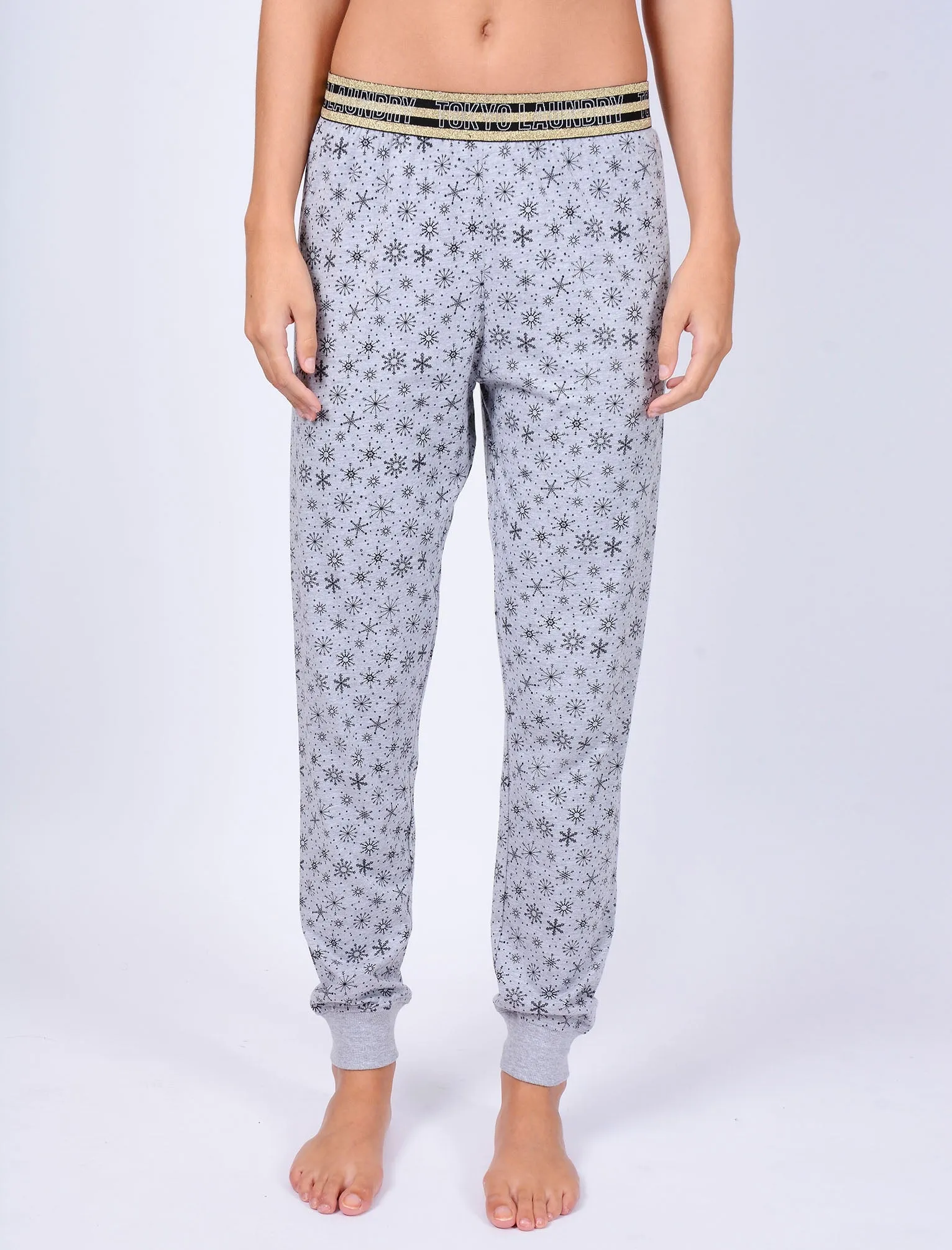 Alice Snowflake Print Cotton Lounge Pants in Light Grey Marl - Tokyo Laundry sold by Tokyo Laundry
