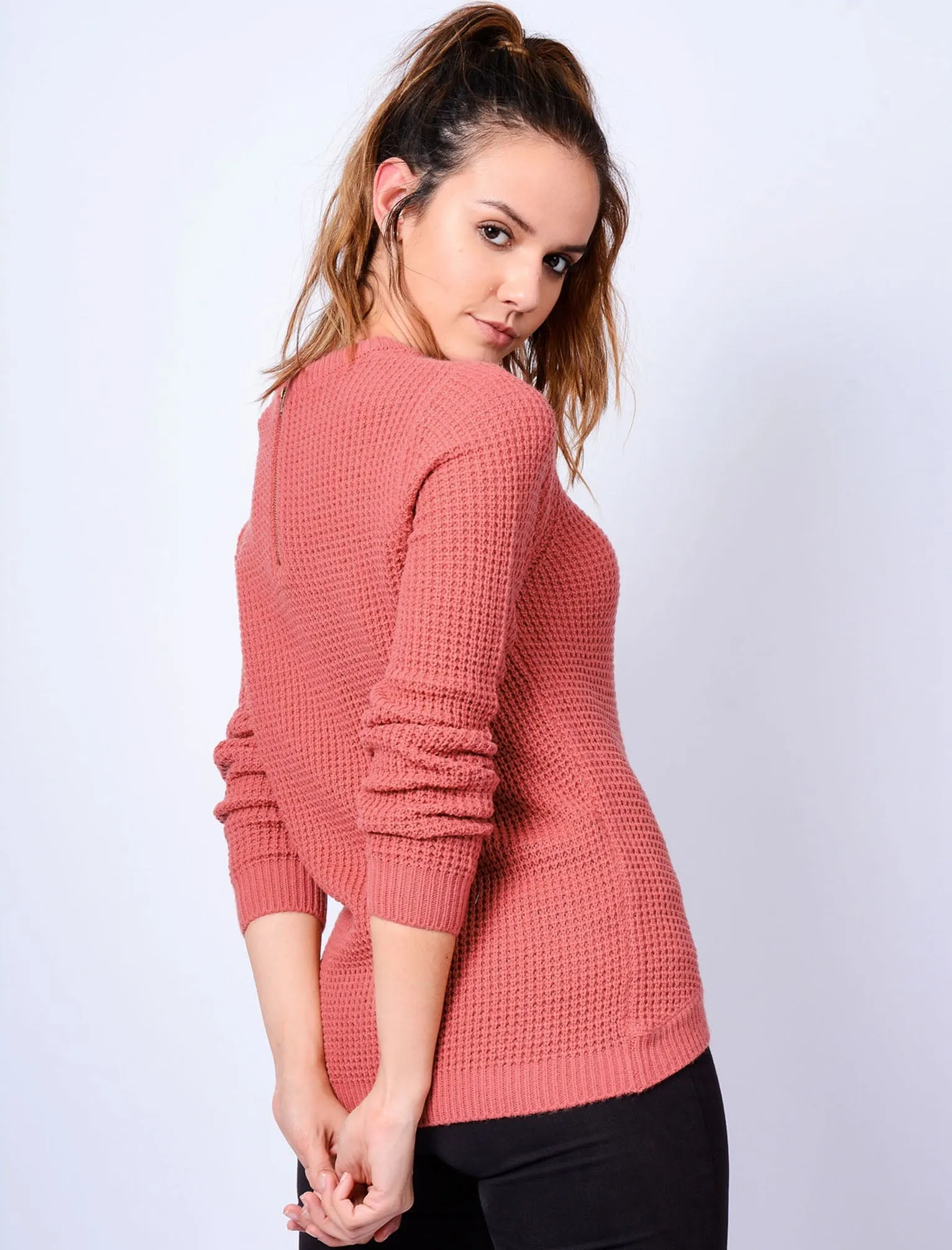 Ar Hockney Crew Neck Jumper with Curved Hem in Canyon Rose - Amara Reya sold by Tokyo Laundry product image thumbnail 2