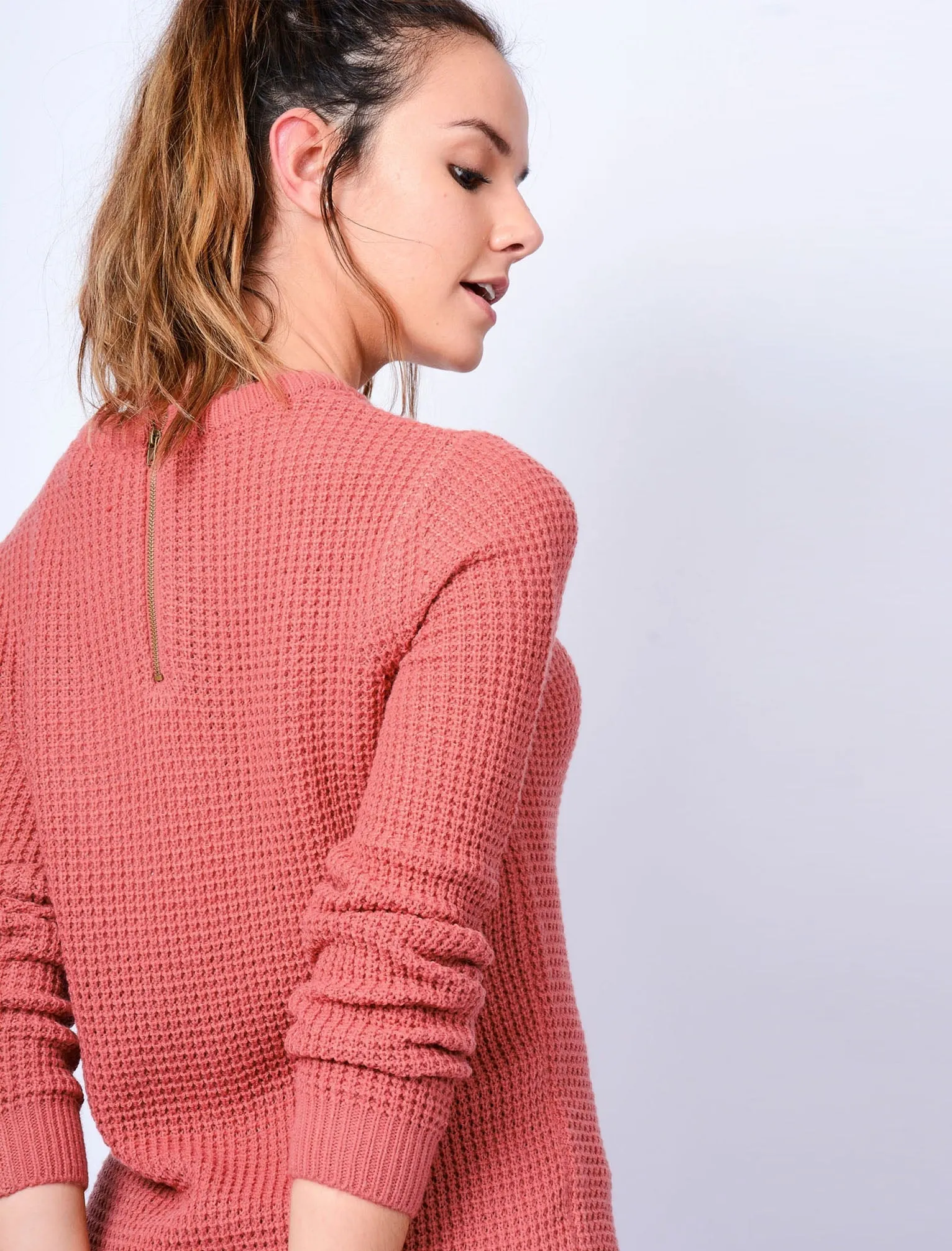 Ar Hockney Crew Neck Jumper with Curved Hem in Canyon Rose - Amara Reya sold by Tokyo Laundry product image thumbnail 3