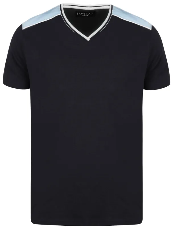 Acton V-Neck Cotton T-Shirt in Navy sold by Tokyo Laundry