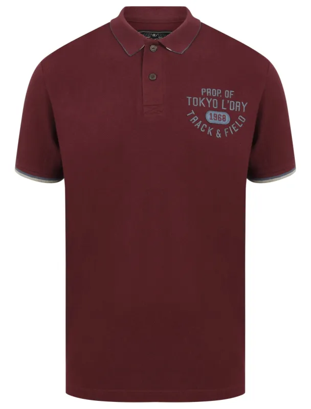 Kaikoura 2 Applique Cotton Pique Polo Shirt in Winetasting - Tokyo Laundry sold by Tokyo Laundry