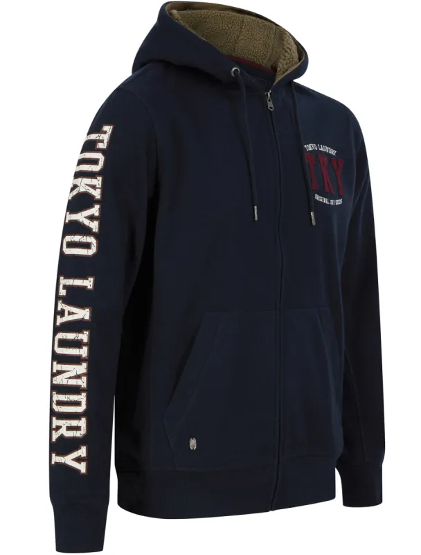 Sirus Zip Through Fleece Hoodie with Borg Lined Hood In Sky Captain Navy  - Tokyo Laundry sold by Tokyo Laundry