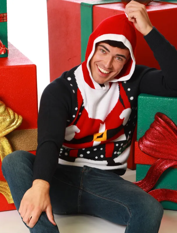 Santa Hoody Novelty Christmas Jumper with Hood in Ink - Merry Christmas sold by Tokyo Laundry