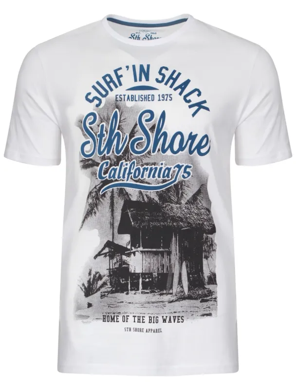 Shack Motif Cotton Crew Neck T-Shirt In Optic White - South Shore sold by Tokyo Laundry