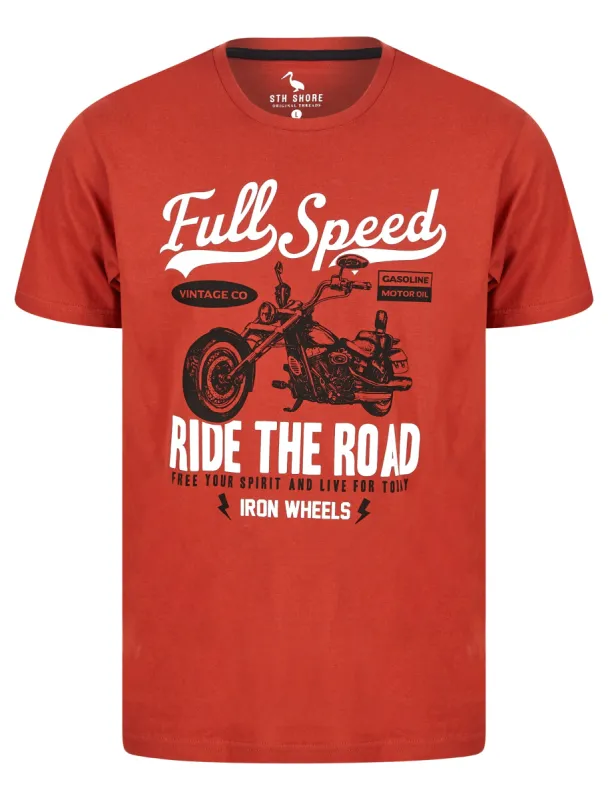 Full Speed Motif Cotton Jersey T-Shirt in Bossa Nova Rust - South Shore sold by Tokyo Laundry