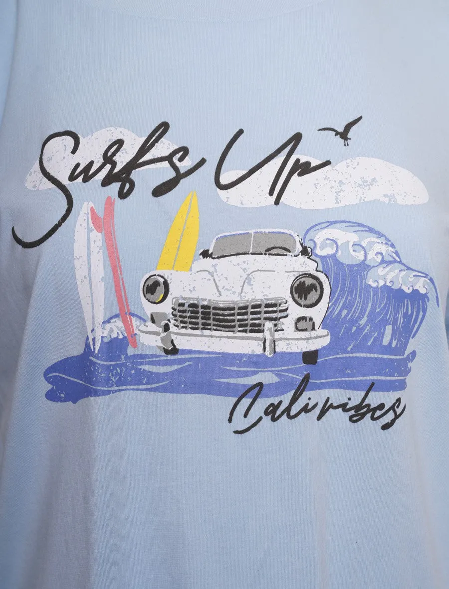 Surfs Up Motif Cotton Crew Neck T-shirt in Angel Falls Blue - South Shore sold by Tokyo Laundry product image thumbnail 3
