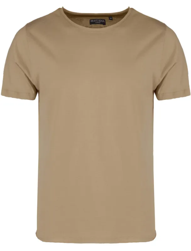 FresherB Raw Edge Crew Neck Basic T-shirt in Beige made by Brave Soul