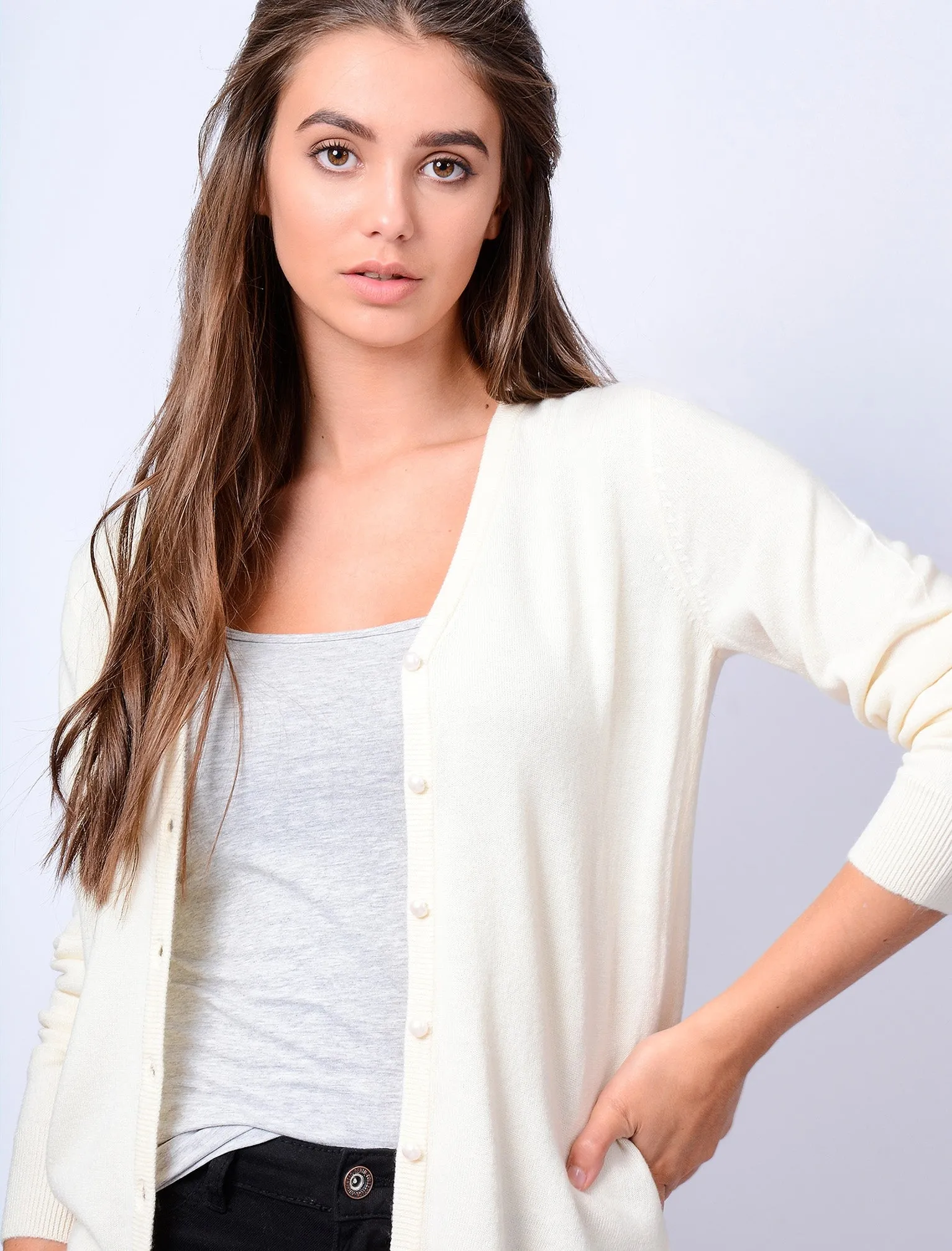 Monet V Neck Button Up Cardigan in Clean Cream - Plum Tree sold by Tokyo Laundry product image thumbnail 2