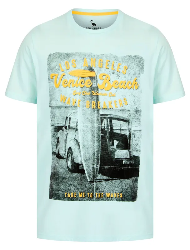 To The Waves Motif Cotton Jersey T-Shirt in Omphalodes Blue - South Shore sold by Tokyo Laundry