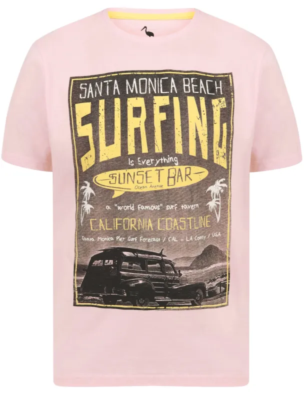 Sunset Bar Motif Cotton Jersey T-Shirt in Blushing Pink - South Shore sold by Tokyo Laundry