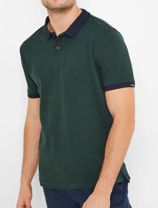 Southpaw Cotton Pique Polo Shirt with Contrast Trims In Scarab Green - Tokyo Laundry sold by Tokyo Laundry
