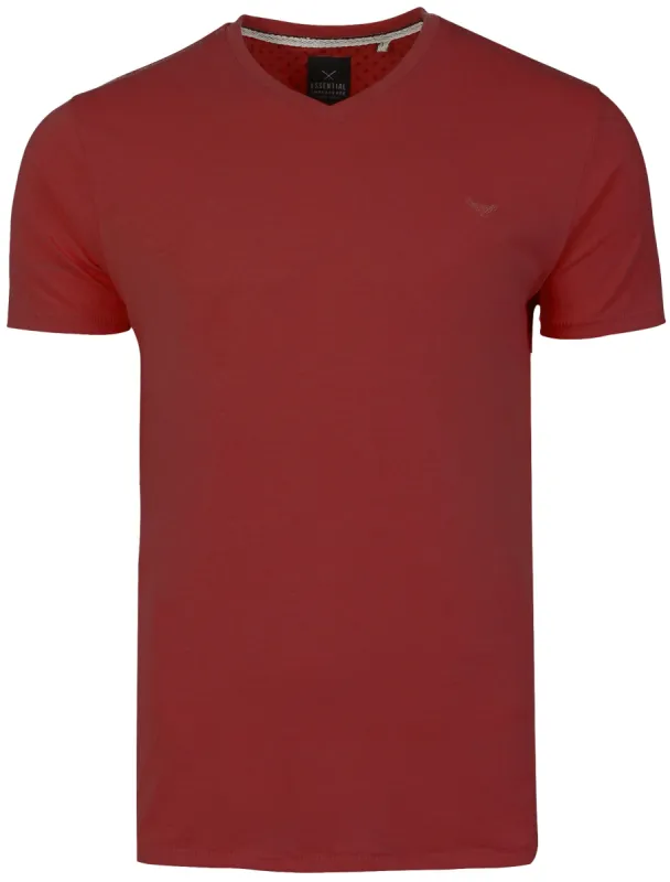 Charlie V Neck Cotton Basic T-Shirt in Brick Red sold by Tokyo Laundry