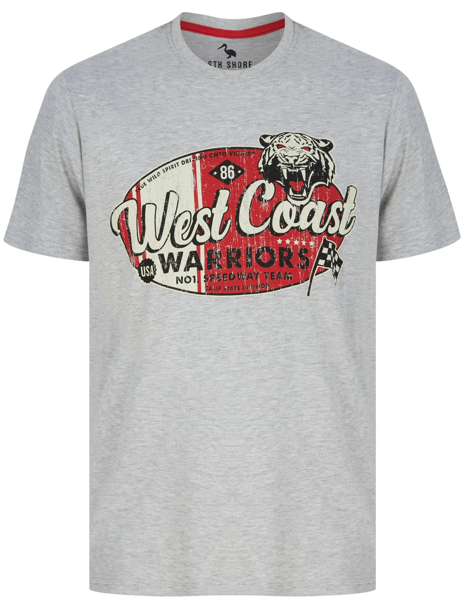 West Coast Warriors Motif Cotton Jersey T-Shirt in Light Grey Marl - South Shore sold by Tokyo Laundry