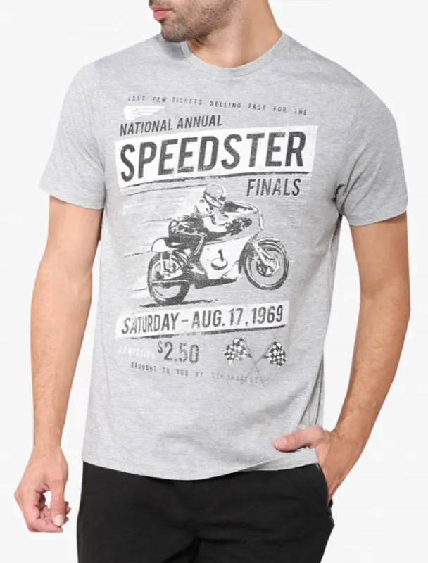 Speedster Motif Cotton T-Shirt In Light Grey Marl - South Shore sold by Tokyo Laundry