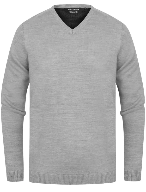 Jarrett Basic V Neck Knitted Jumper in Light Grey Marl - Kensington Eastside sold by Tokyo Laundry