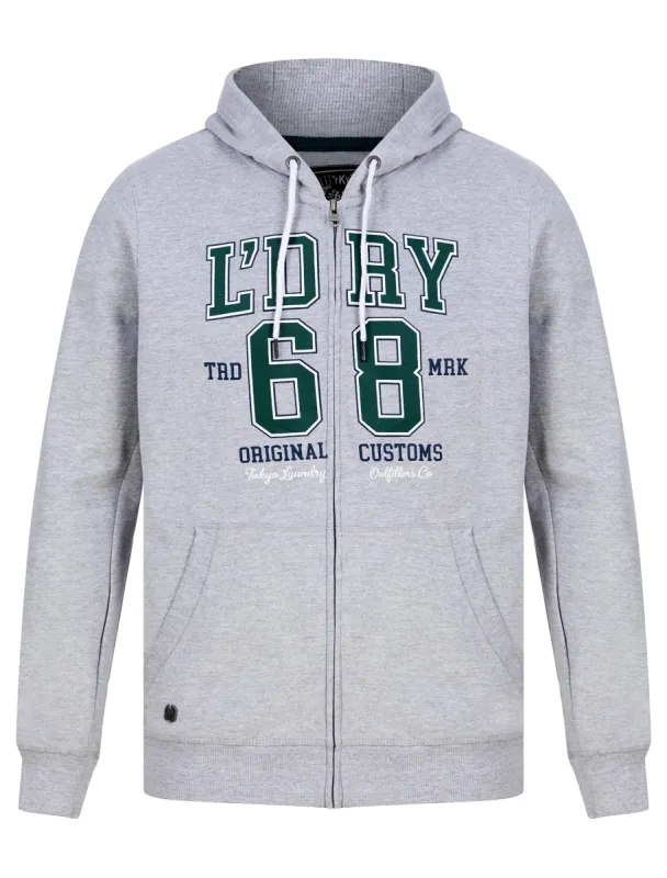 Heroic Motif Brushback Fleece Zip Through Hoodie in Light Grey Marl - Tokyo Laundry sold by Tokyo Laundry