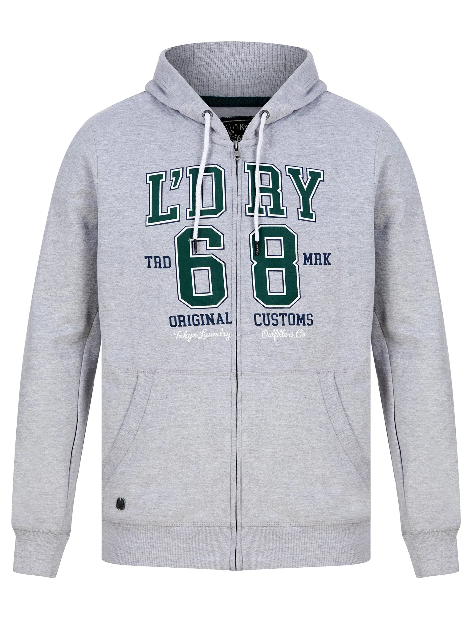 Heroic Motif Brushback Fleece Zip Through Hoodie in Light Grey Marl - Tokyo Laundry sold by Tokyo Laundry