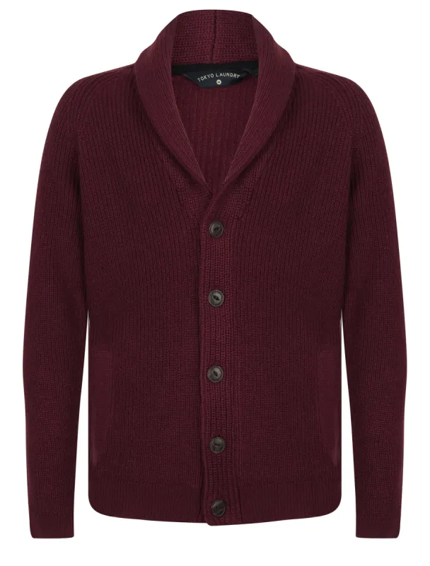 Totnes Soft Knit Shawl Neck Cardigan in Claret - Tokyo Laundry sold by Tokyo Laundry