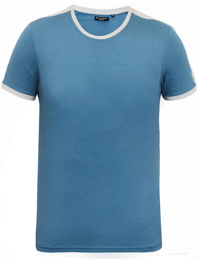Pete Shoulder Panel Jersey Marl Ringer T-Shirt in Blue sold by Tokyo Laundry