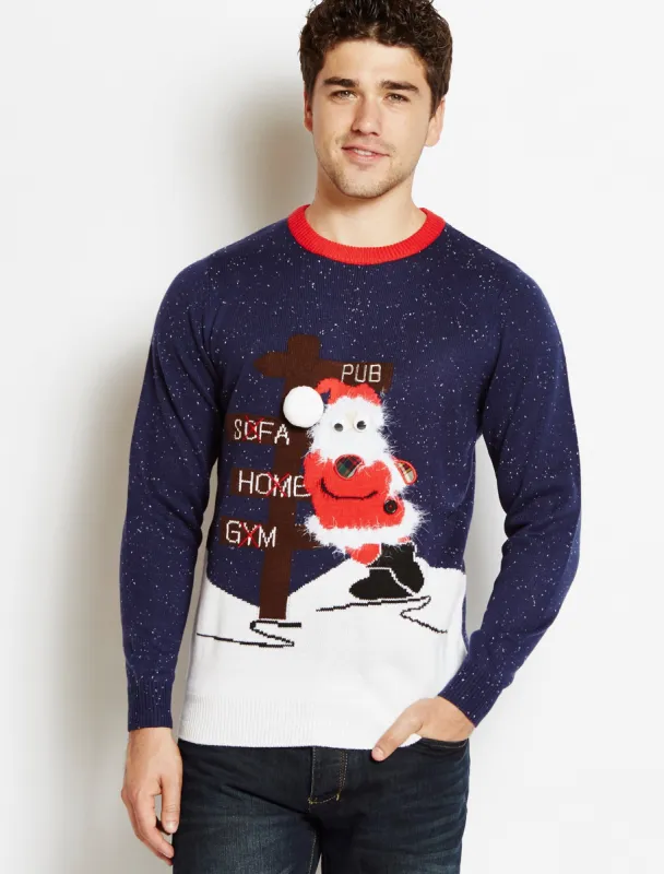 Merry Christmas navy Drunk Santa jumper sold by Tokyo Laundry