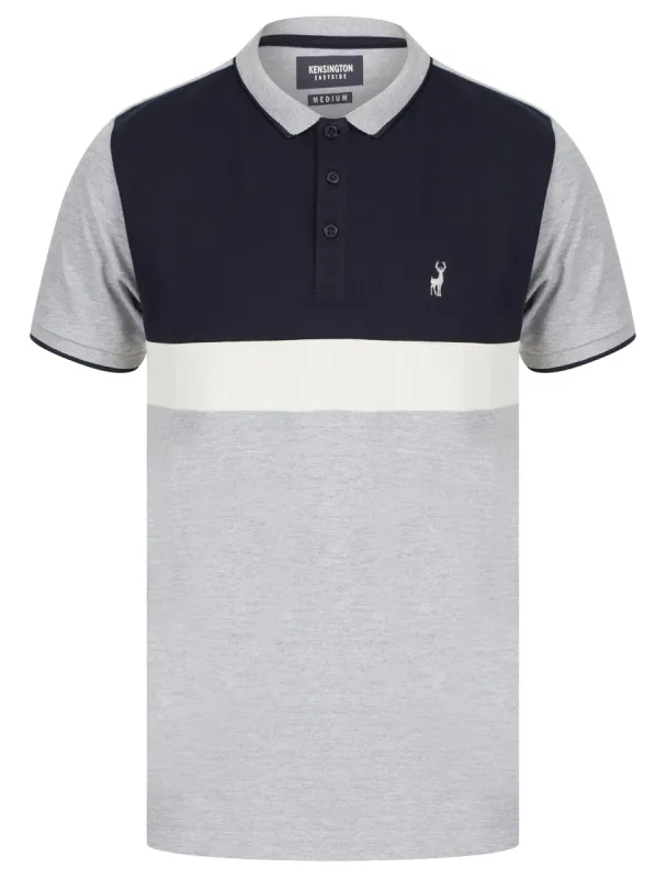 Sandford Colour Block Cotton Pique Polo Shirt in Light Grey Marl - Kensington Eastside sold by Tokyo Laundry