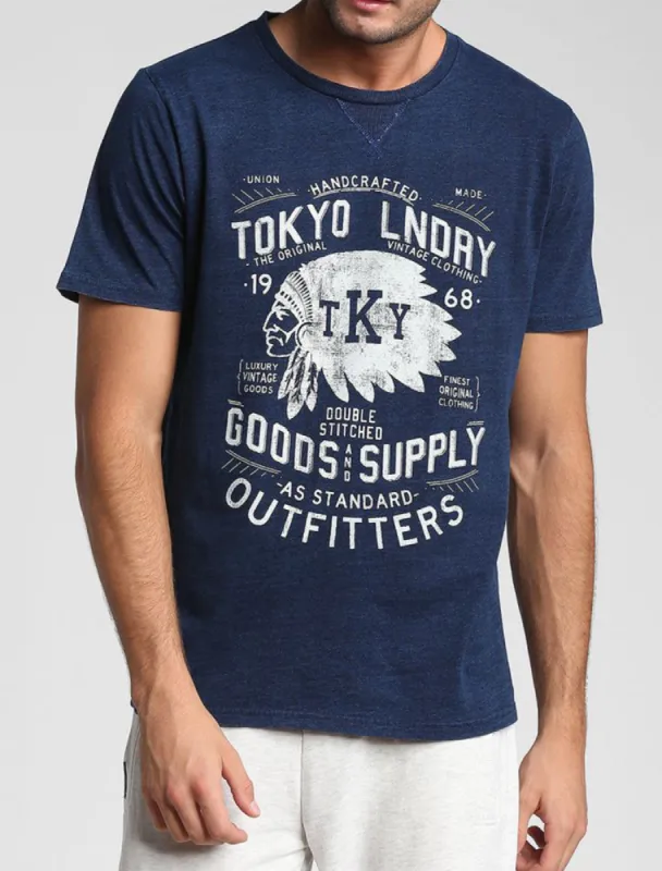 Indigo Sioux Motif Cotton T-Shirt in Dark Indigo - Tokyo Laundry sold by Tokyo Laundry