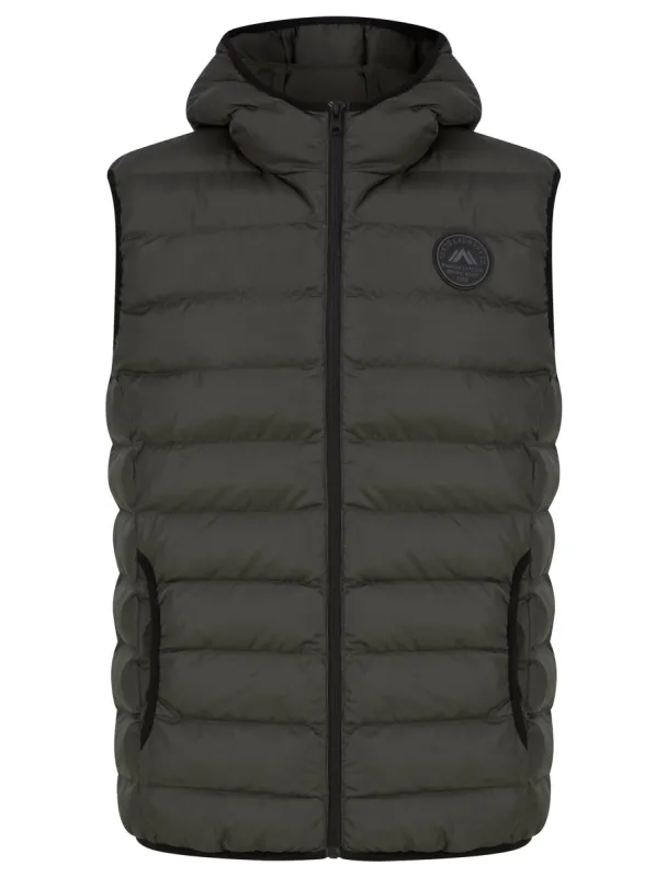 Dallon Quilted Puffer Gilet with Hood in Khaki - Tokyo Laundry sold by Tokyo Laundry