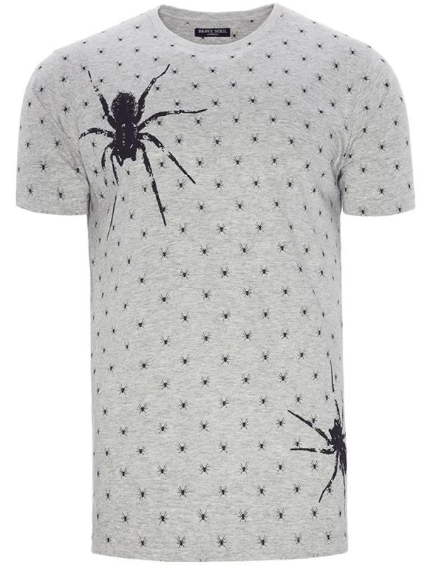 Militant Spider Print Crew Neck T-Shirt in Grey sold by Tokyo Laundry