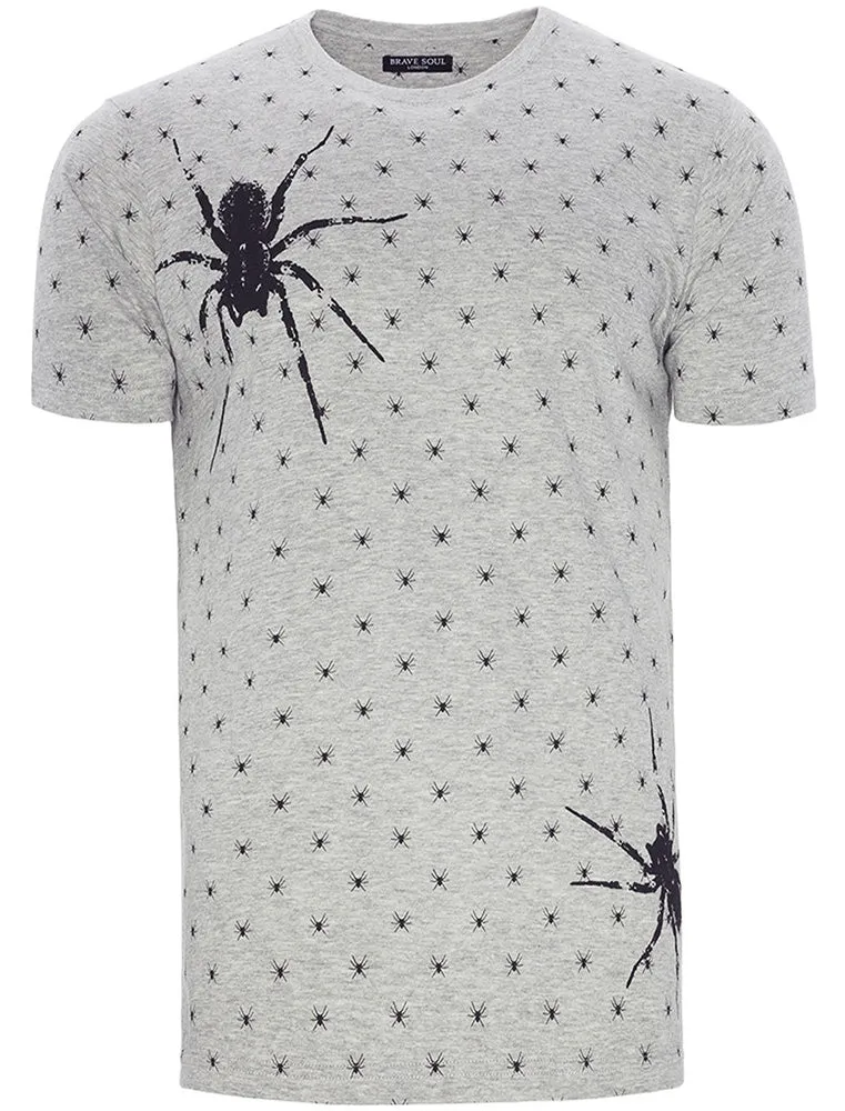 Militant Spider Print Crew Neck T-Shirt in Grey sold by Tokyo Laundry