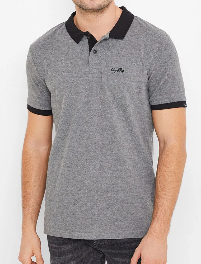 Southpaw Cotton Pique Polo Shirt with Contrast Trims In Mid Grey Marl - Tokyo Laundry sold by Tokyo Laundry