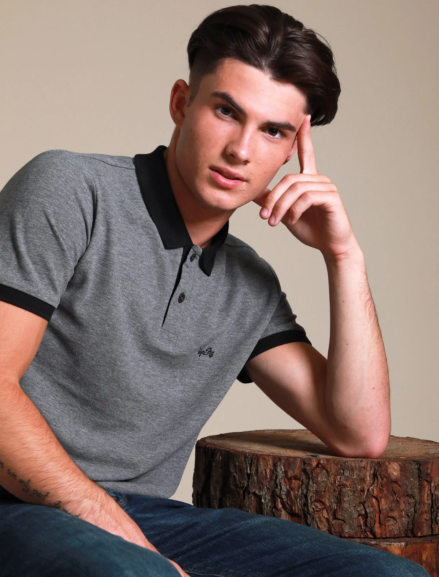 Southpaw Cotton Pique Polo Shirt with Contrast Trims In Mid Grey Marl - Tokyo Laundry sold by Tokyo Laundry product image thumbnail 5