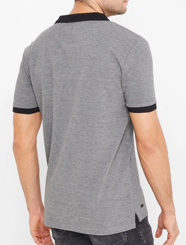 Southpaw Cotton Pique Polo Shirt with Contrast Trims In Mid Grey Marl - Tokyo Laundry sold by Tokyo Laundry product image thumbnail 2
