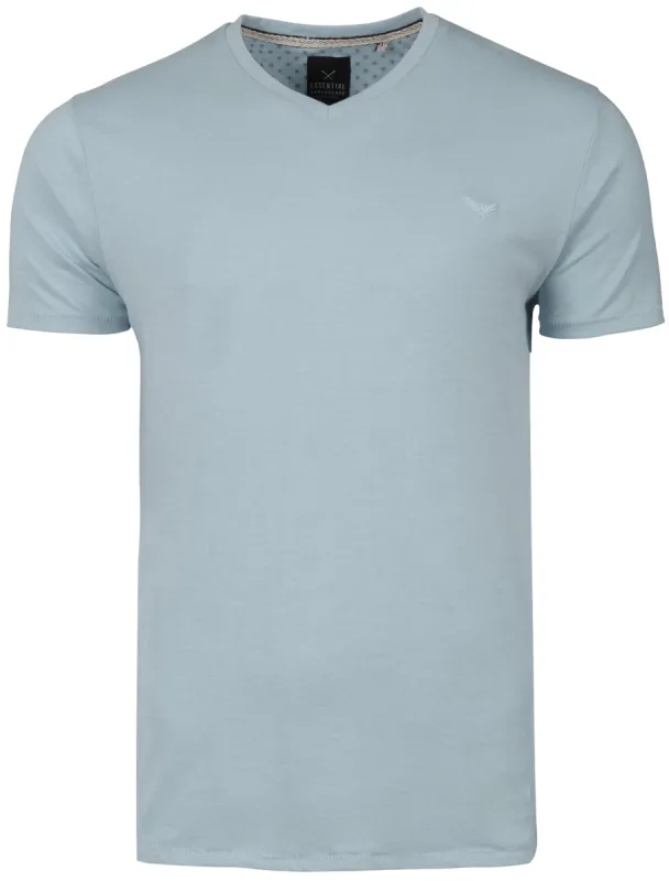Charlie V Neck Cotton Basic T-Shirt in Cornflower Blue made by Threadbare