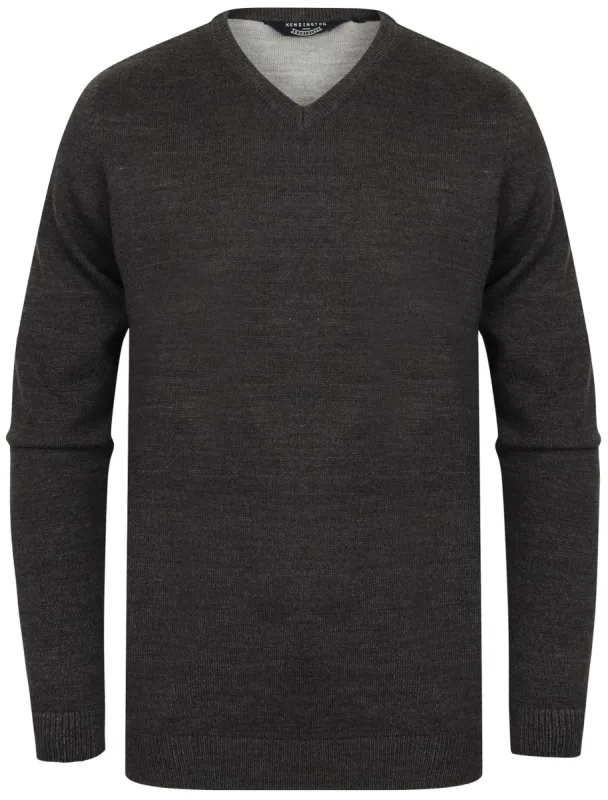 Jarrett Basic V Neck Knitted Jumper in Charcoal Marl - Kensington Eastside sold by Tokyo Laundry