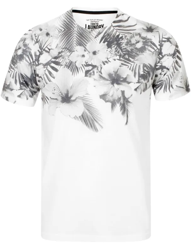Mono Palm Crew Neck T-Shirt In Optic White - Tokyo Laundry sold by Tokyo Laundry
