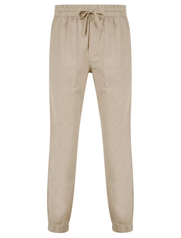Fira Cotton Linen Comfort Fit Elasticated Waist Trousers in Nomad Sand - Tokyo Laundry sold by Tokyo Laundry
