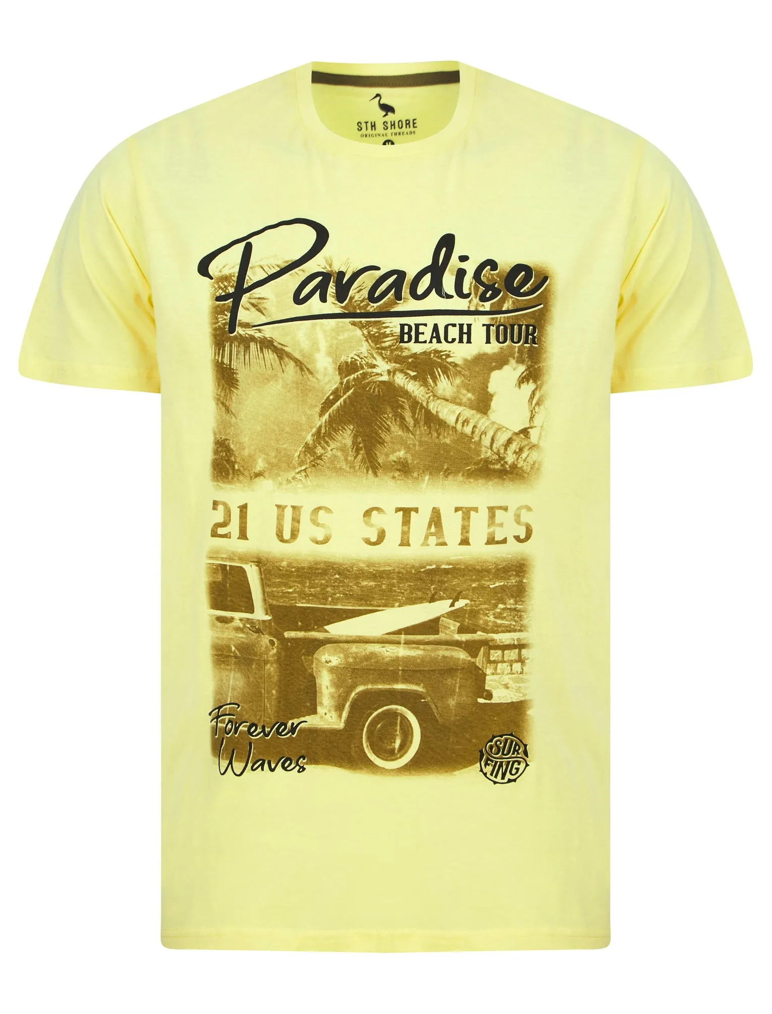 Beach Tour Motif Cotton Jersey T-Shirt in Pastel Yellow - South Shore sold by Tokyo Laundry